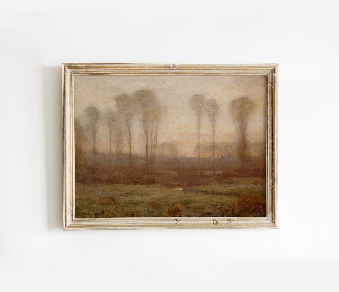 Misty Autumn Trees Landscape Soft Vintage Tonal Oil Painting Poster