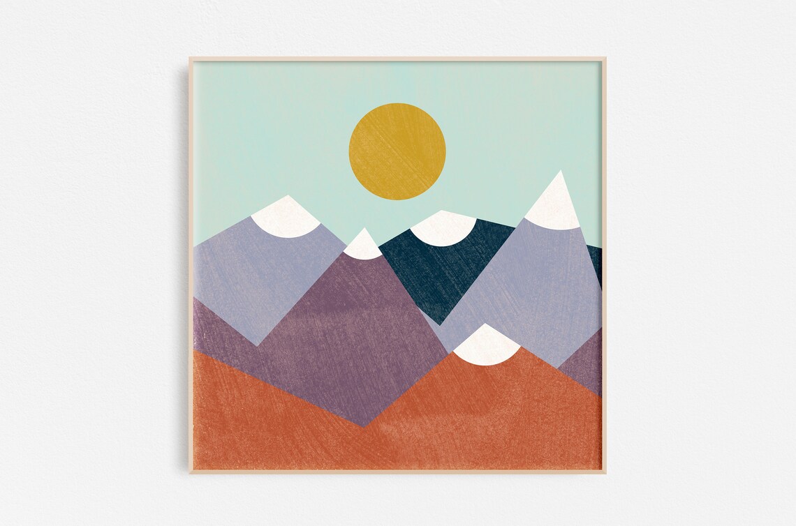 Sunshine Mountains Geometric Minimalist Colorful Sunset Peaks Poster