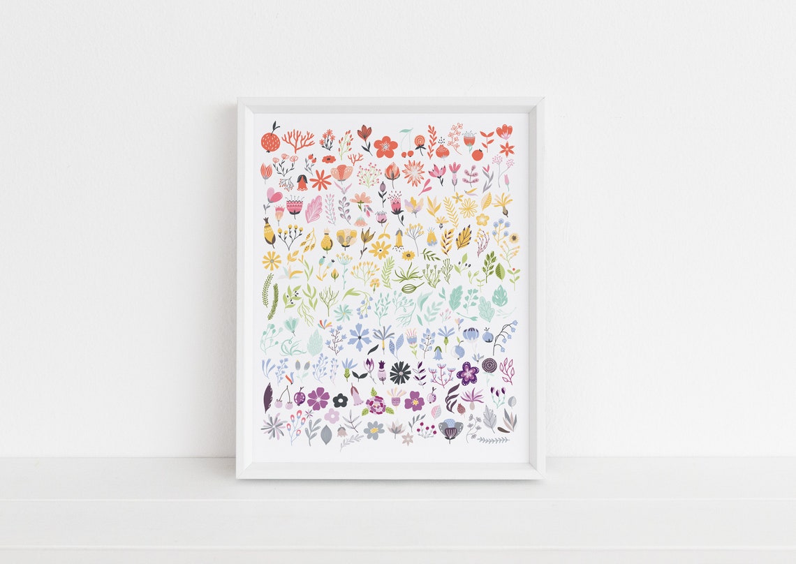 Pastel Rainbow Wildflower Meadow Botanical Floral Art Poster