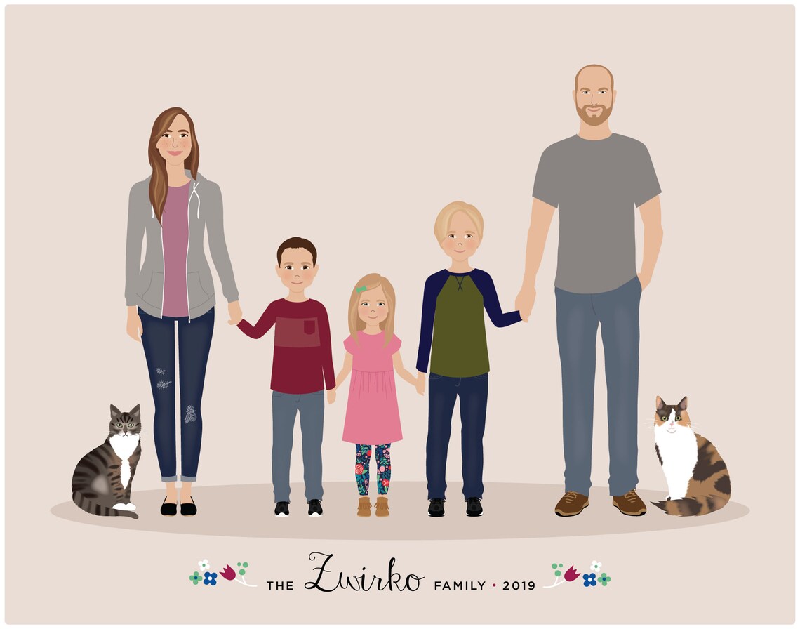 Custom Family Portrait, Hand Drawn People - Image 2