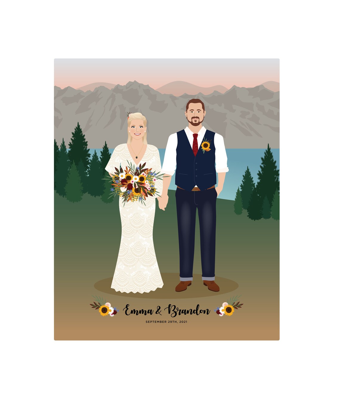 Custom Wedding Portrait, 1st Anniversary Gift