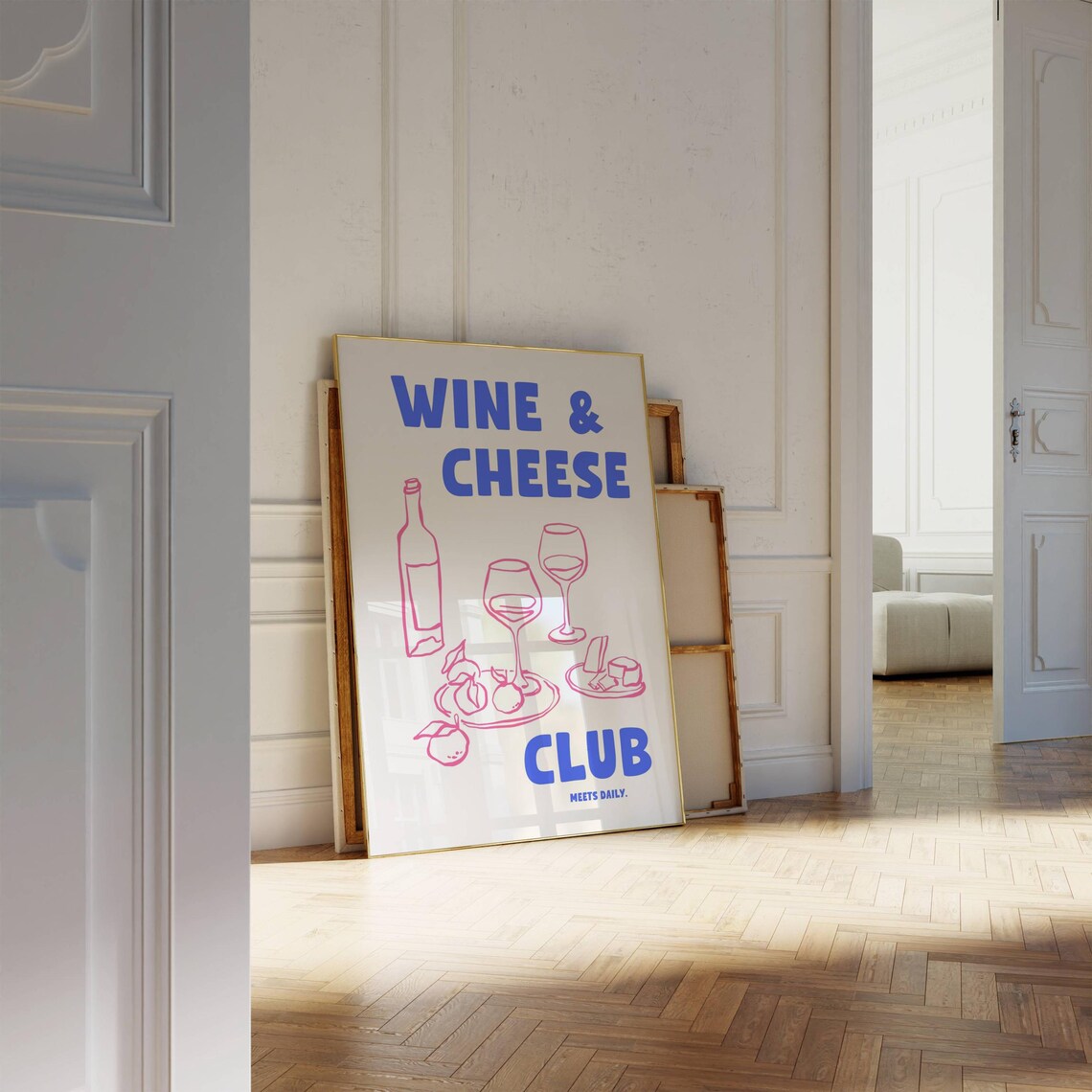 Wine and Cheese Club Fun Meets Daily Pink Line Art Kitchen Poster - Image 3