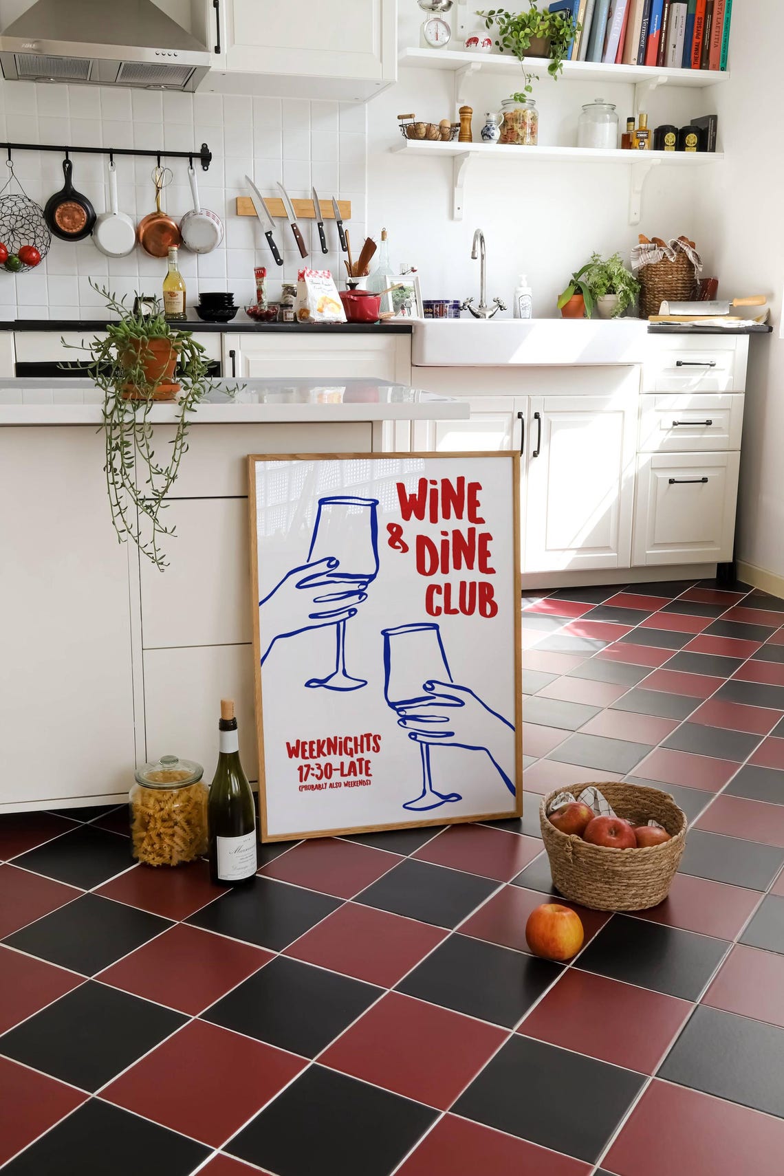 Wine and Dine Club Fun Modern Kitchen Line Art Bar Cart Poster - Image 4