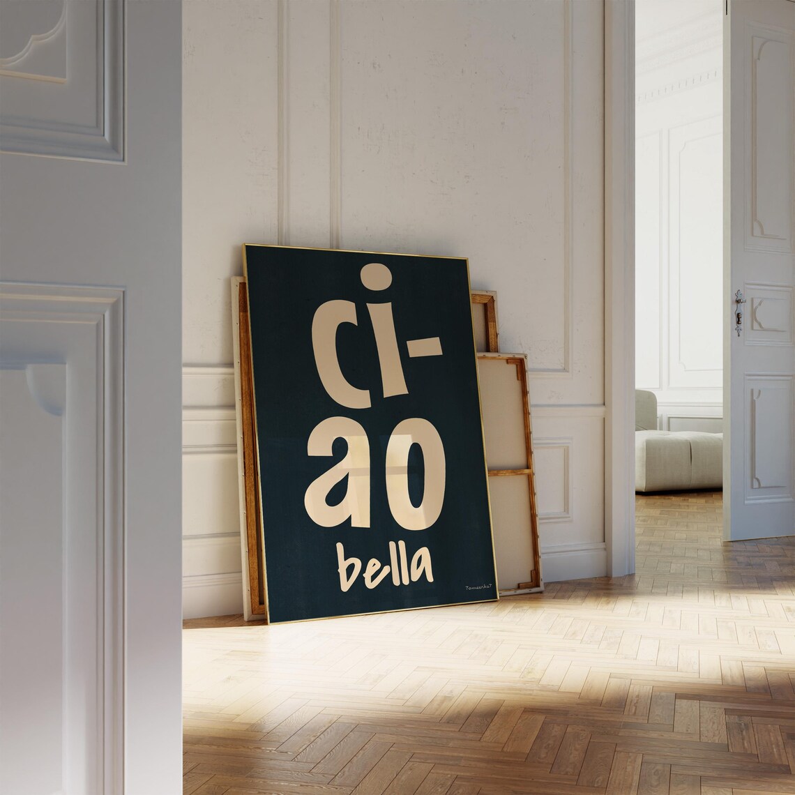 Ciao Bella Black Italian Greeting Retro Typography Wall Poster - Image 2