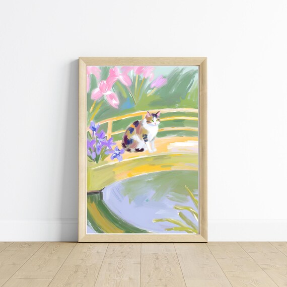 Orange Tabby Cat Floral, Vintage Style Art Print
