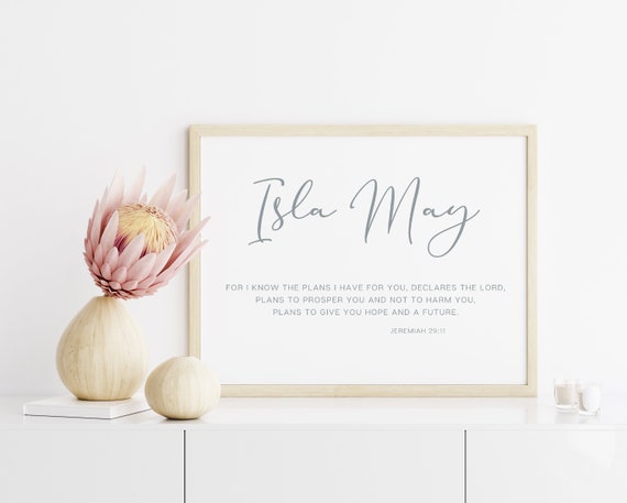Christian Nursery Name Sign Girl Nursery Bible Verse Print Christian Nursery Wall Decor Newborn Name Sign Nursery Baby Shower Gift New Baby