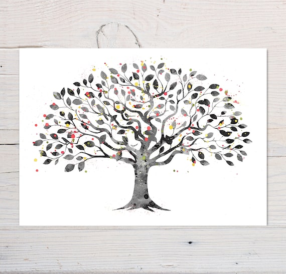 Tree Art Print Black And White Tree Print Watercolour Tree Print Tree Painting Trees Wall Art Fine Art Wall Decor Housewarming Gift