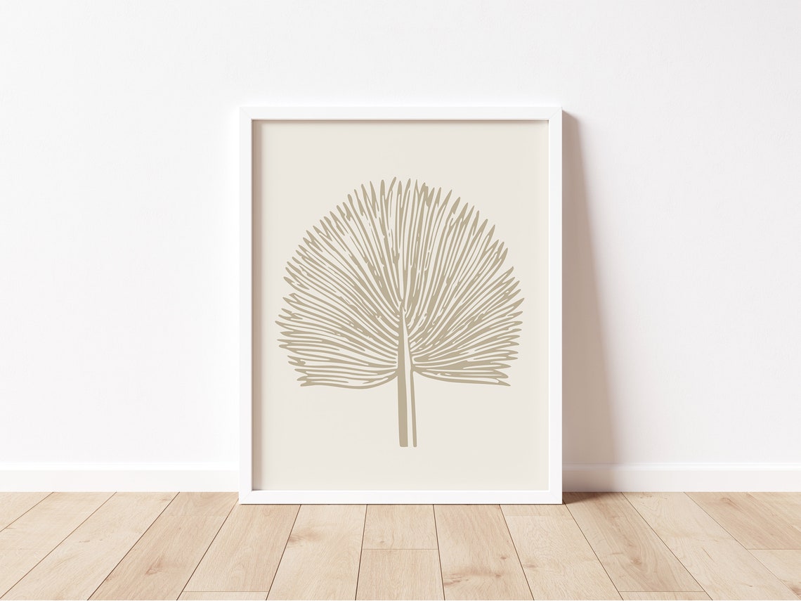 Palm Frond Fan Leaf Beige Minimalist Neutral Botanical Wall Art - Image 2