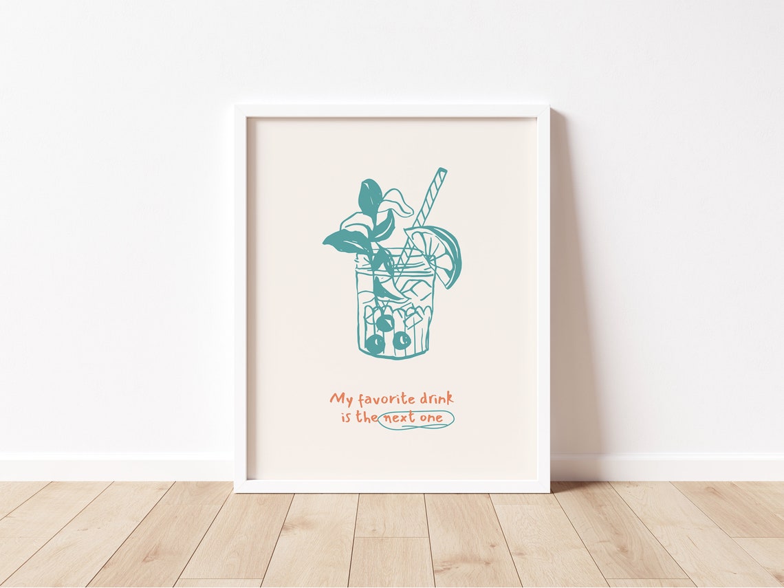 My Favorite Drink Is The Next One Cocktail Bar Cart Wall Art - Image 2