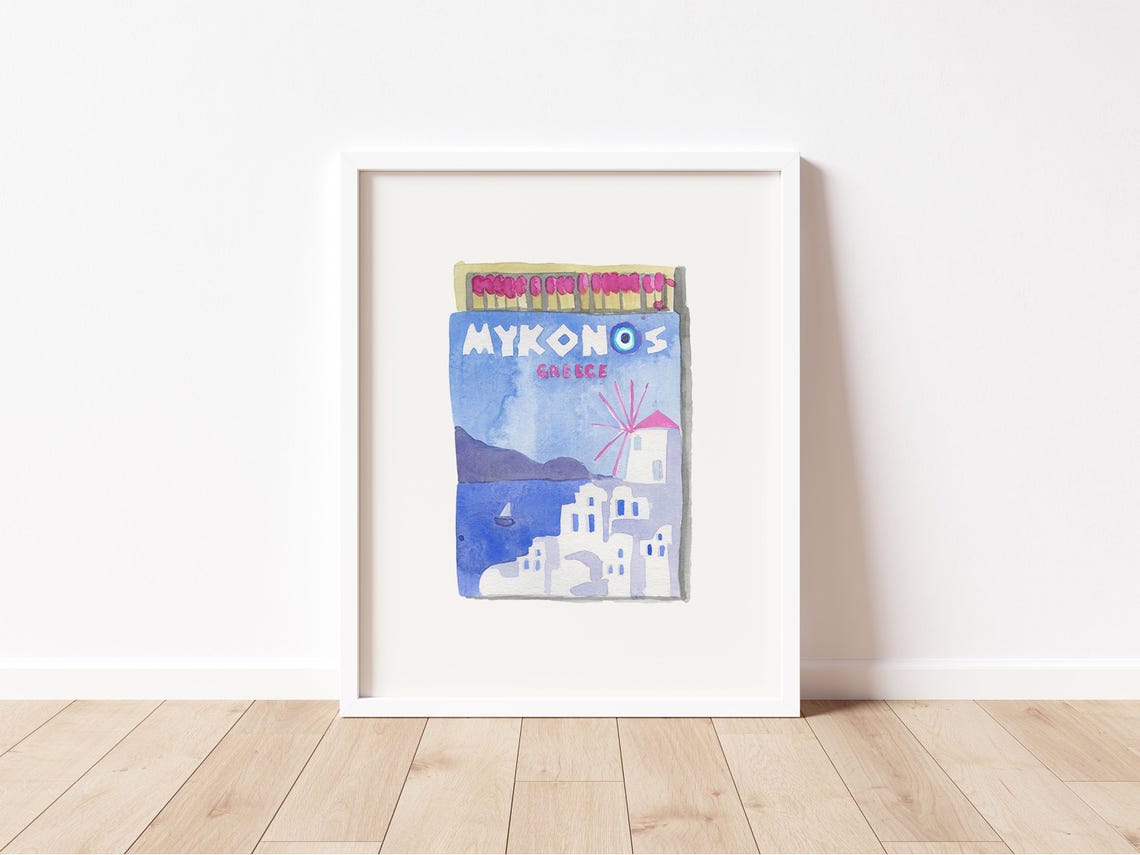 Mykonos Greece Watercolor Matchbox Print with Windmill Scene - Image 2