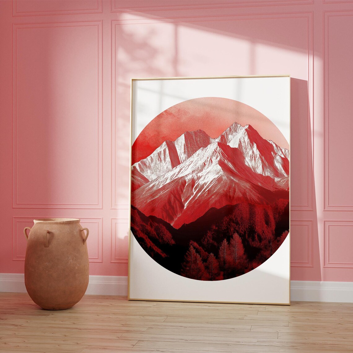 Red Mountain Landscape Art Print Abstract Geometric Poster