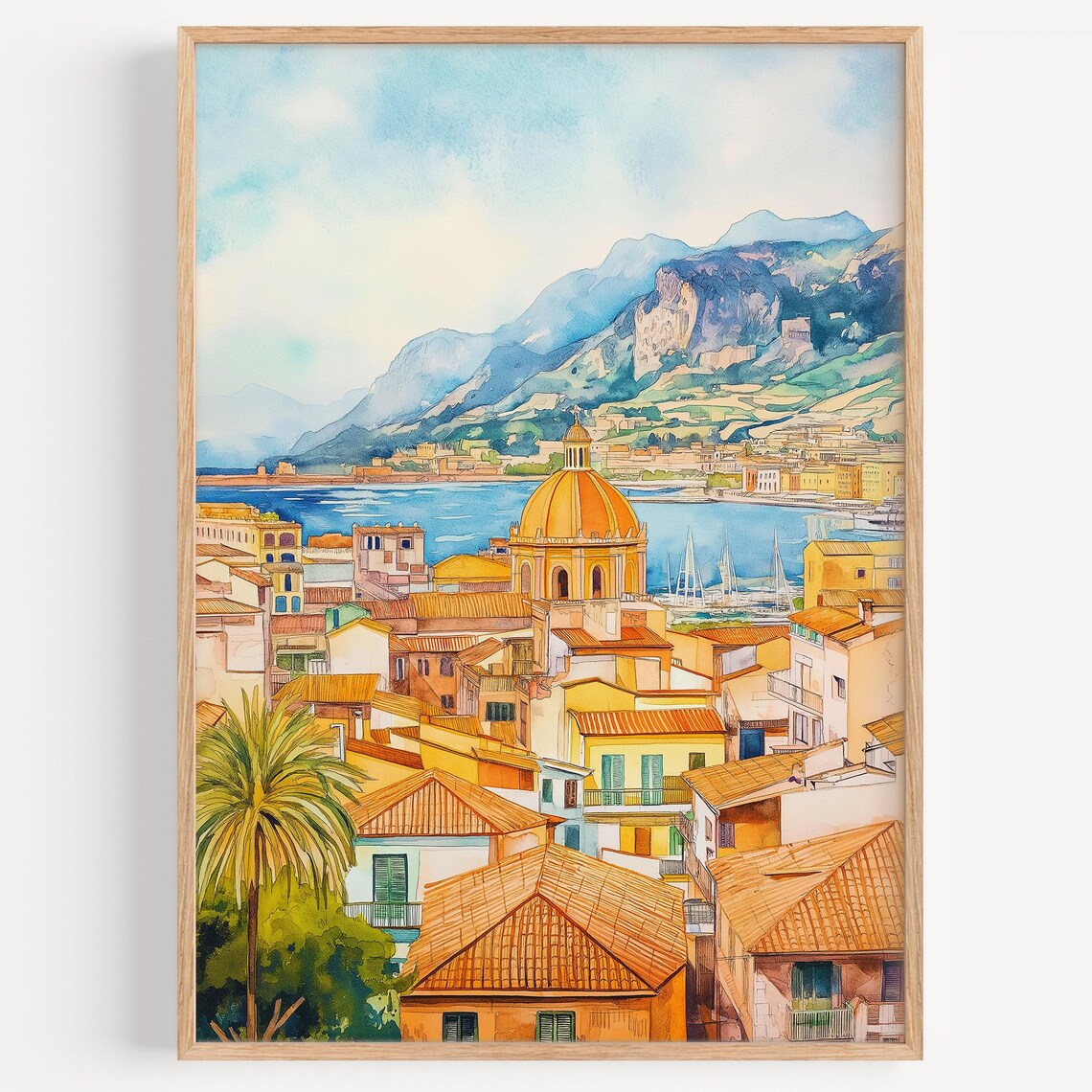 Palermo Watercolor Travel Poster, Sicily Italy