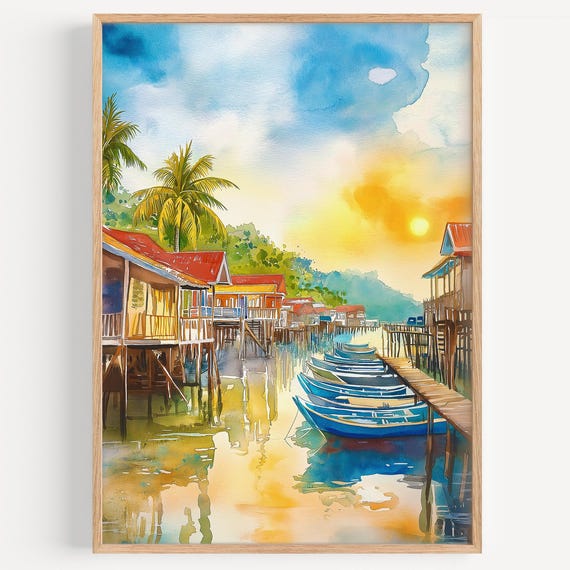 Sihanoukville Watercolor Painting Wall Art Print Poster Cambodia Travel Decor Illustration Home