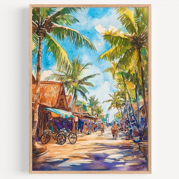 Seminyak Watercolor Painting Wall Art Print Bali Poster Indonesia Travel Decor Illustration Home
