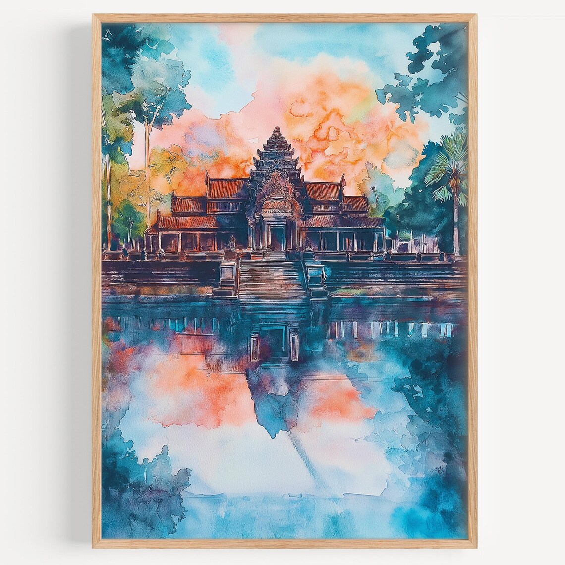 Krong Siem Reap Watercolor Travel Poster, Cambodia
