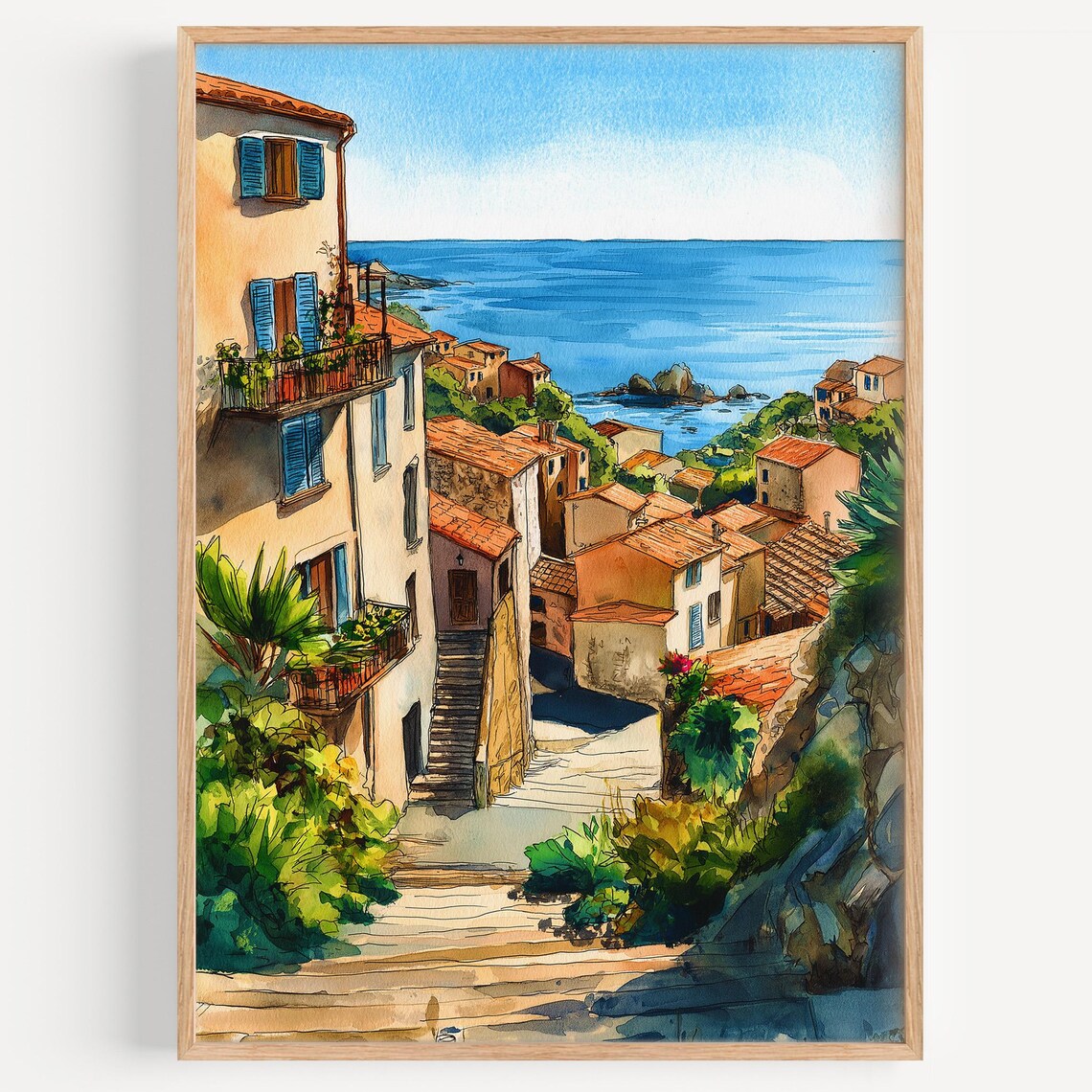 Corsica Watercolor Travel Poster, France Decor