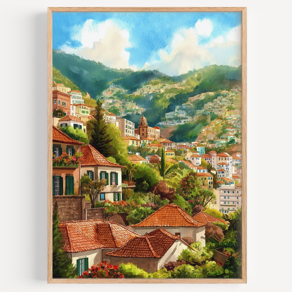 Funchal Watercolor Painting Travel Poster, Portugal