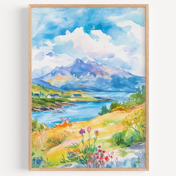 Isle Of Skye Watercolor Painting Wall Art Print Scotland Poster Uk Travel Decor Illustration Home