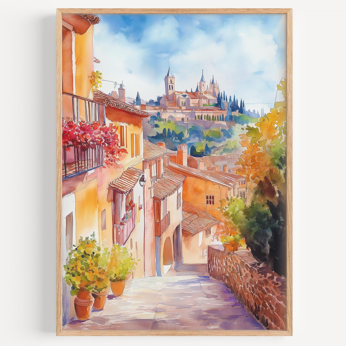 Segovia Watercolor Travel Poster, Spain Decor