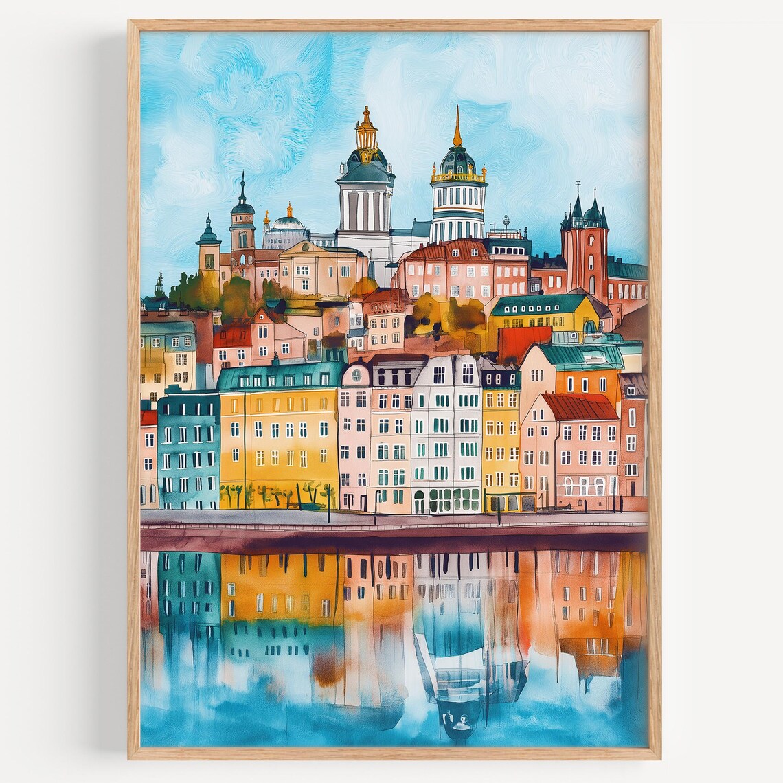 Helsinki Watercolor Painting Travel Poster, Finland