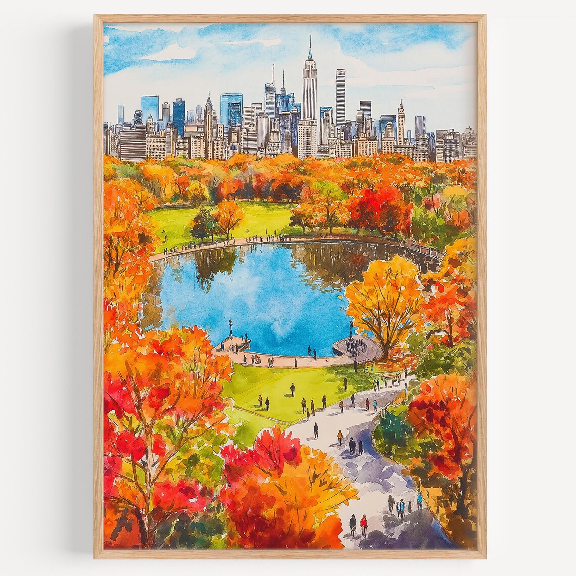 Central Park Watercolor Painting, New York Travel Poster
