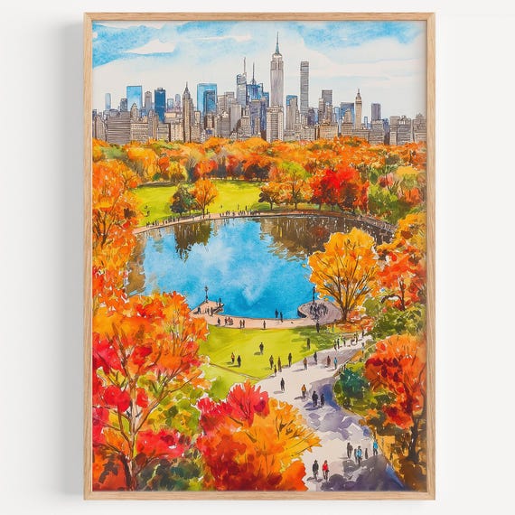 Central Park Watercolor Painting, New York Travel Poster