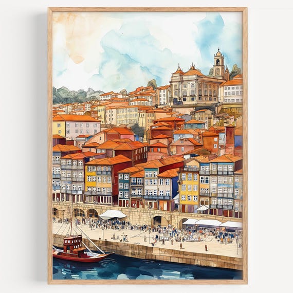 Porto Watercolor Painting Wall Art Print Portugal Poster Travel Decor Illustration Home