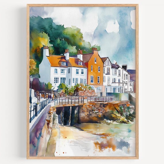 Newport Watercolor Painting Wall Art Print Travel Poster Wales Decor Illustration Home