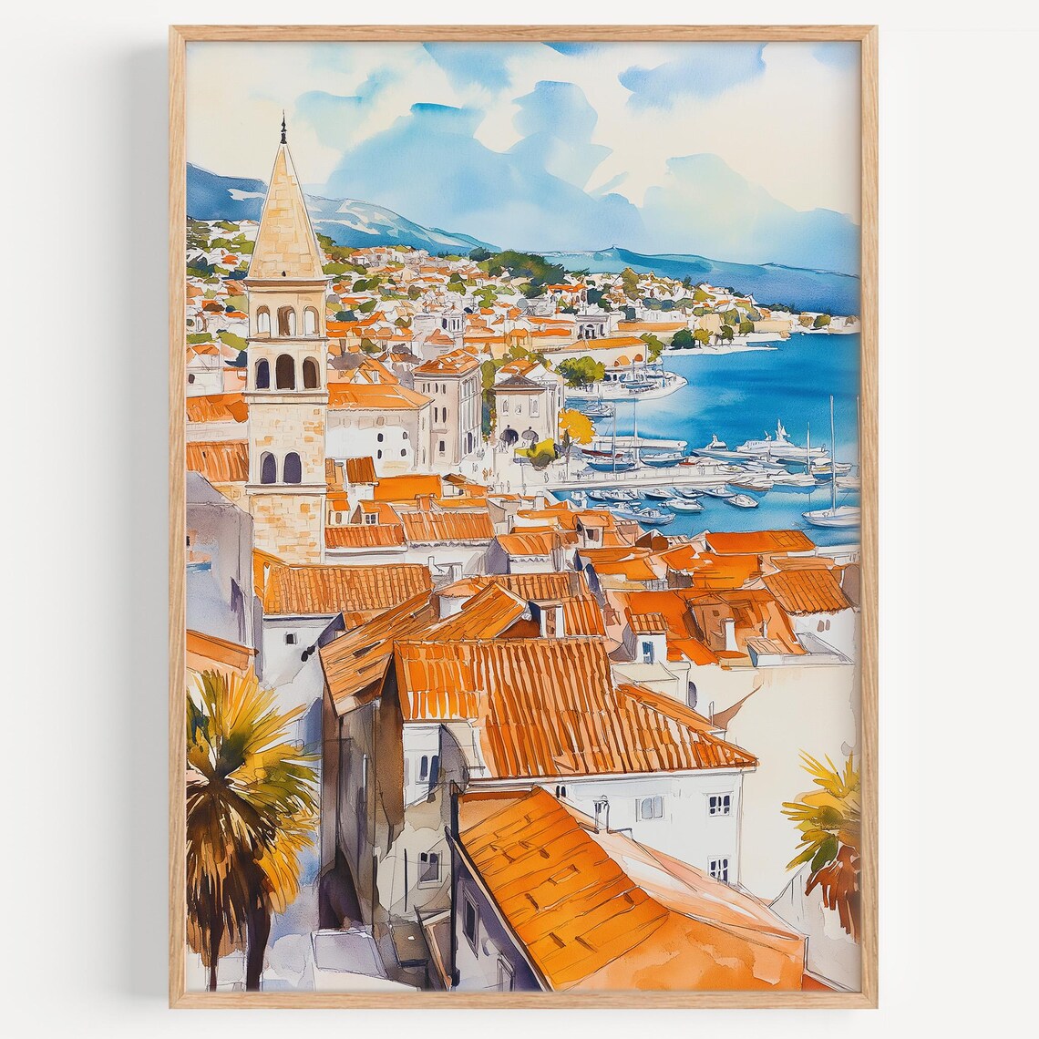 Split Watercolor Travel Poster, Croatia Home Decor