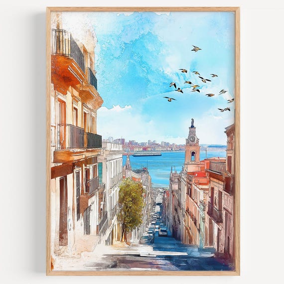 Montevideo Watercolor Painting Wall Art Print Travel Poster Decor Illustration Home