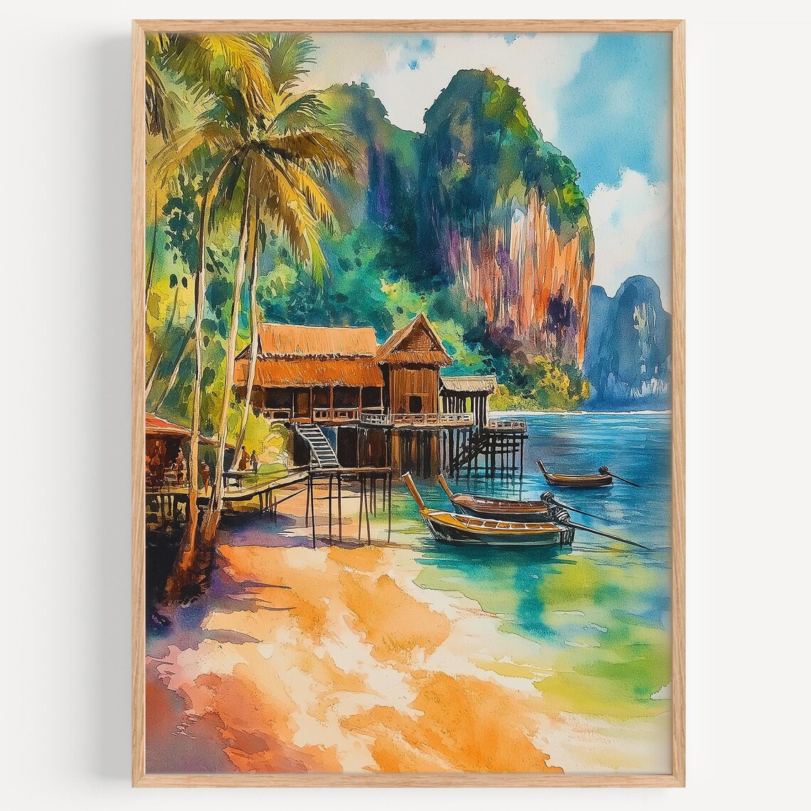 Ao Nang Watercolor Painting Travel Poster, Krabi Thailand