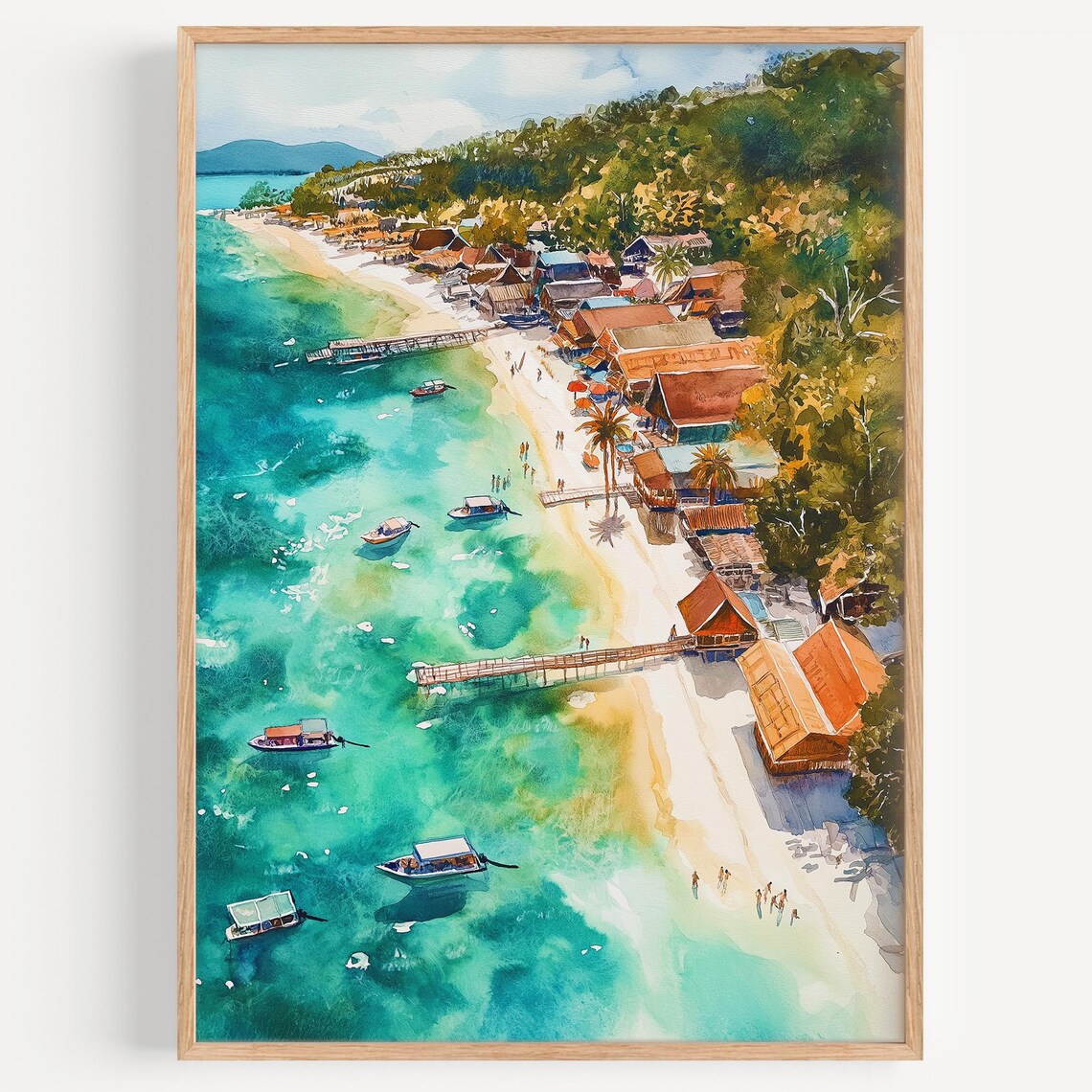 Ko Lipe Watercolor Painting Poster, Thailand Travel