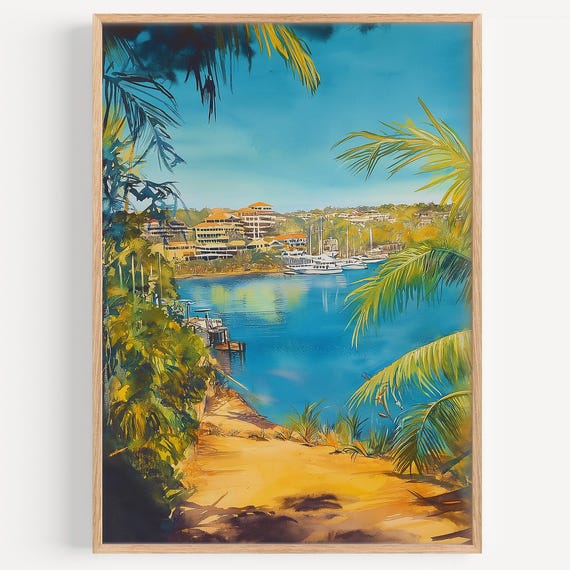 Darwin Watercolor Painting Wall Art Print Travel Poster Australia Decor Illustration Home