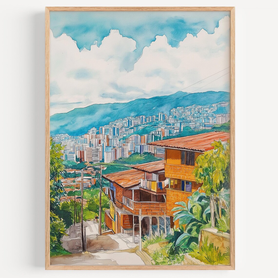 Medellin Watercolor Painting Travel Poster