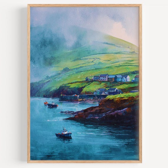 Dingle Peninsula Watercolor Painting Wall Art Print Travel Poster Ireland Decor Illustration Home