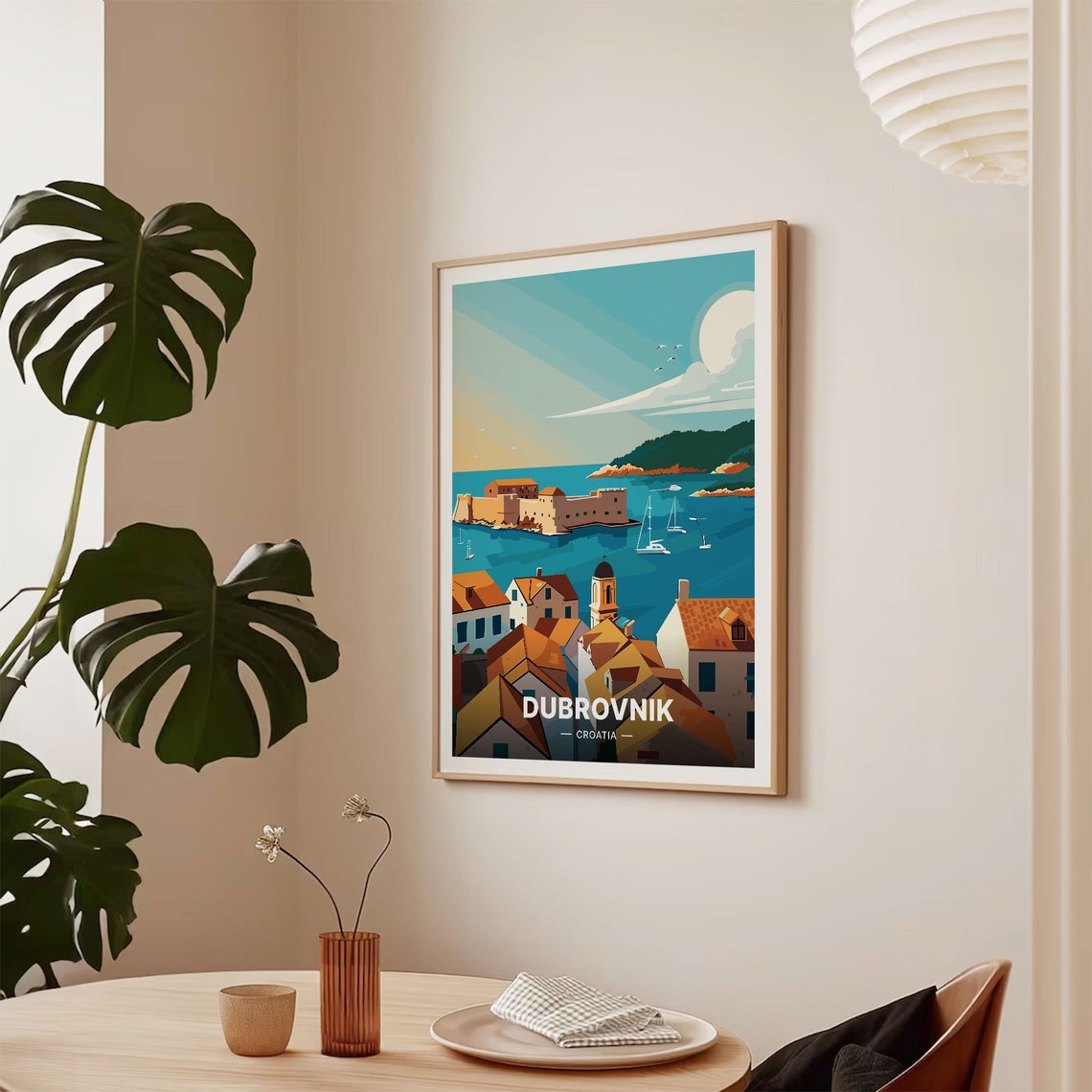 Dubrovnik Croatia Old Town Walls Harbor Moonlight Travel Poster - Image 2