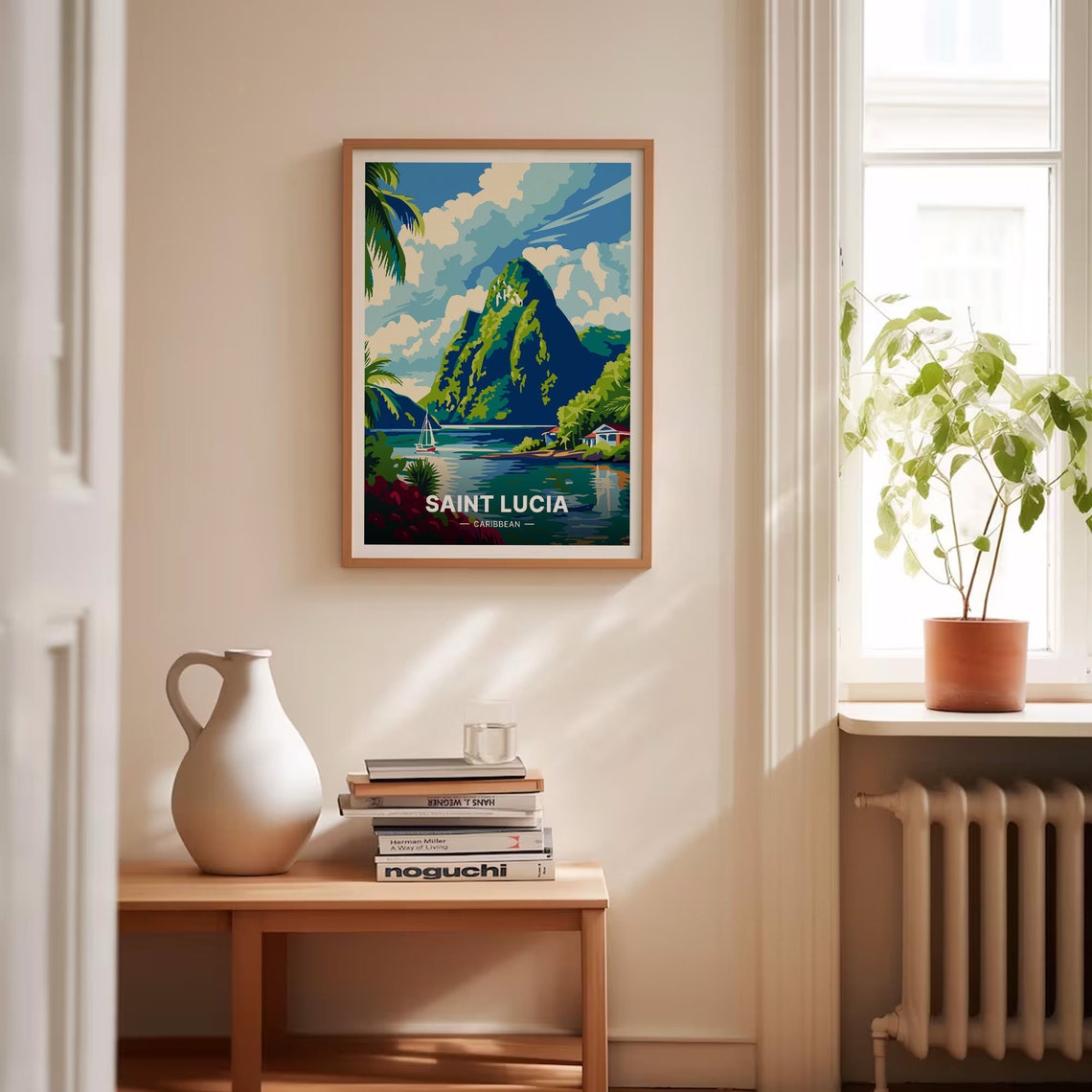 Saint Lucia Caribbean Vintage Travel Poster Twin Peaks Sailboat Art - Image 4