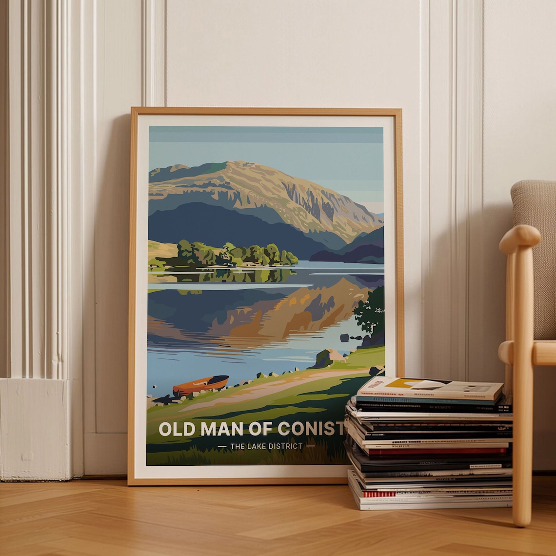 Lake District Travel Poster, Coniston Old Man Landscape