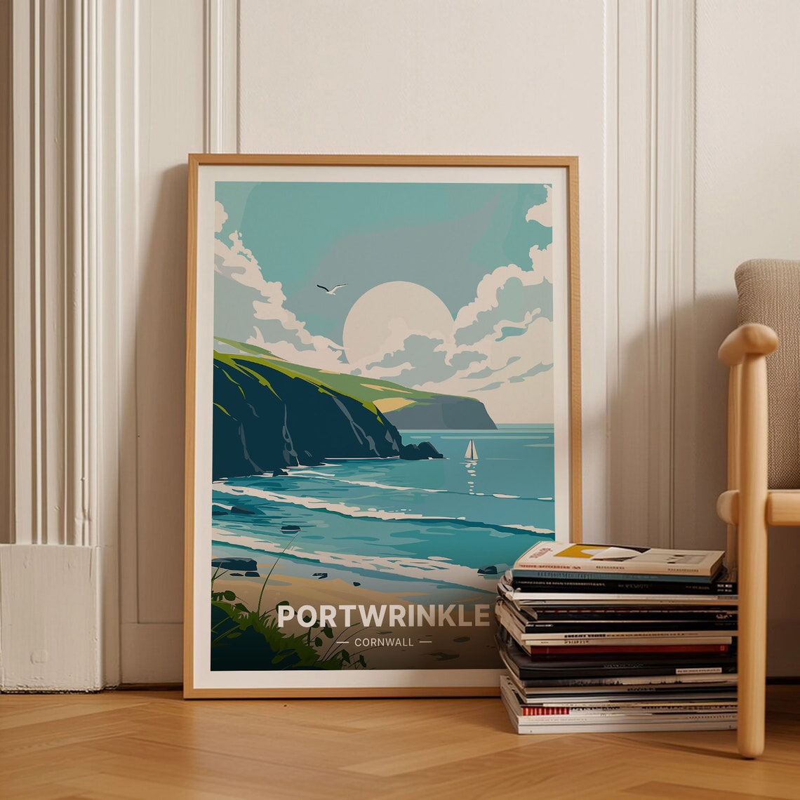 Portwrinkle Cornwall Coastal Cliffs Sailing Boat Ocean Poster