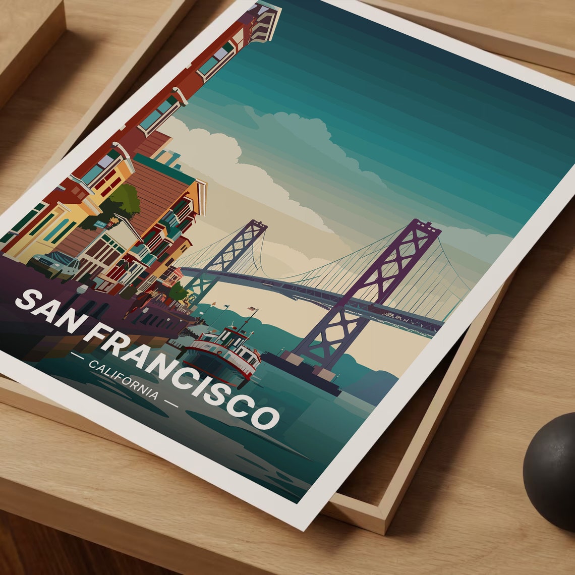 San Francisco California Bay Bridge Street Scene Travel Poster - Image 3