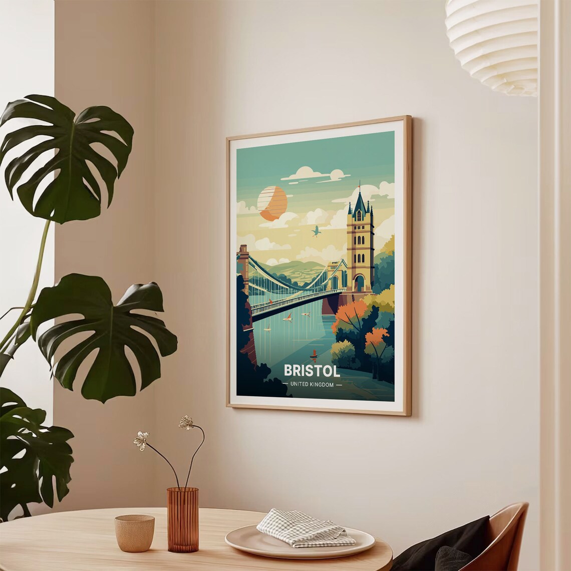 Bristol UK Suspension Bridge Sunset Rowers Harbor Travel Poster - Image 2
