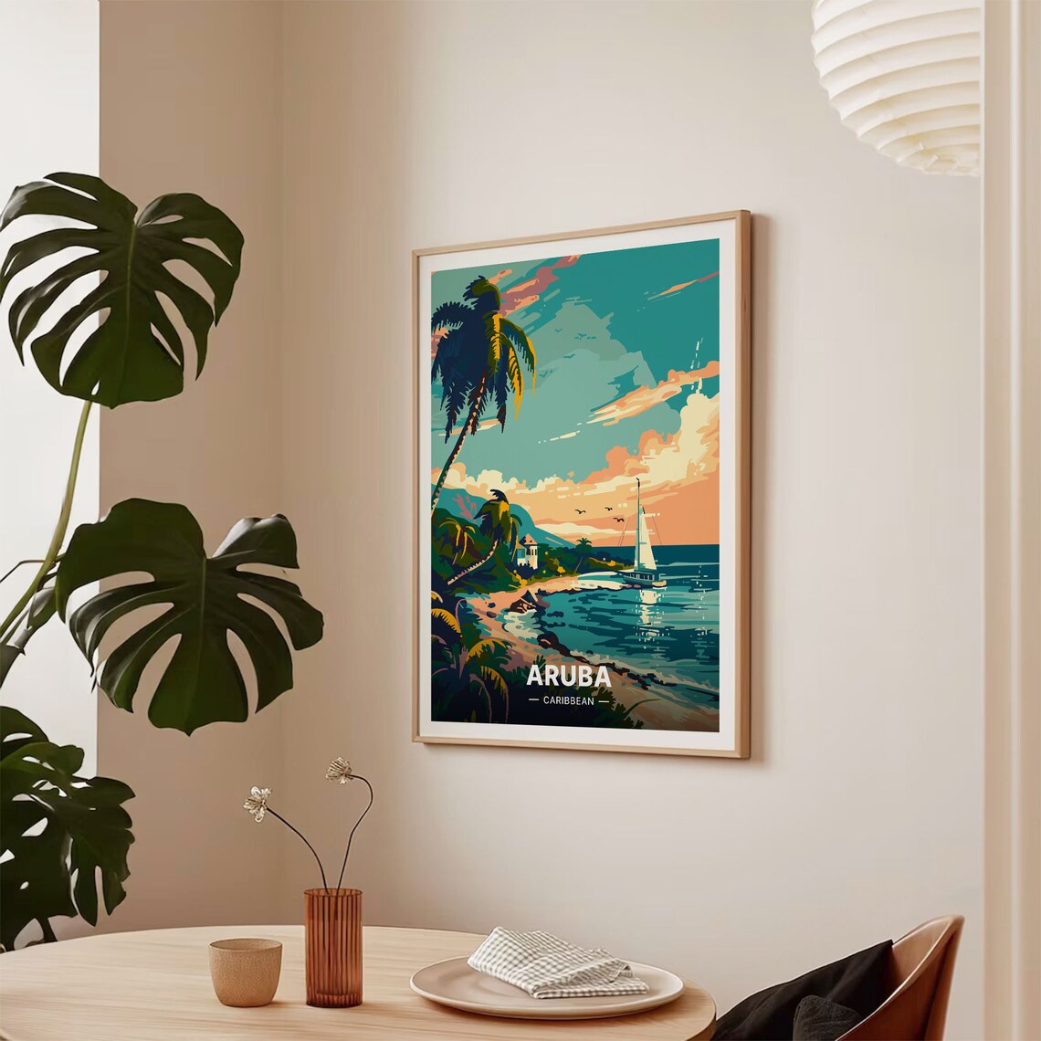 Aruba Travel Poster, Caribbean-Inspired Beach Scene - Image 2