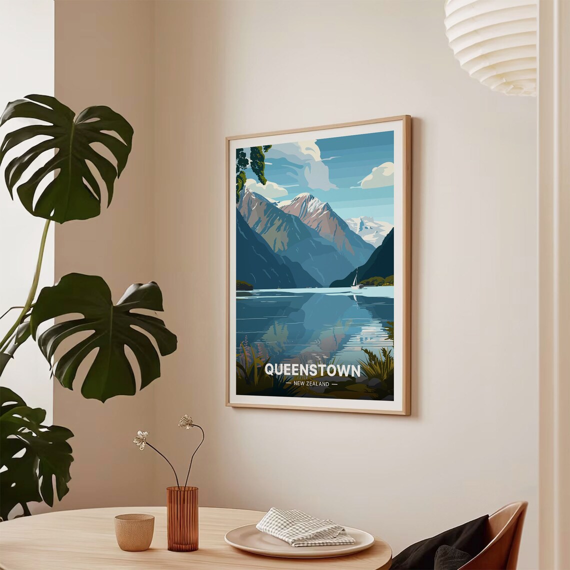 Queenstown New Zealand Coastal Landscape Travel Poster - Image 2