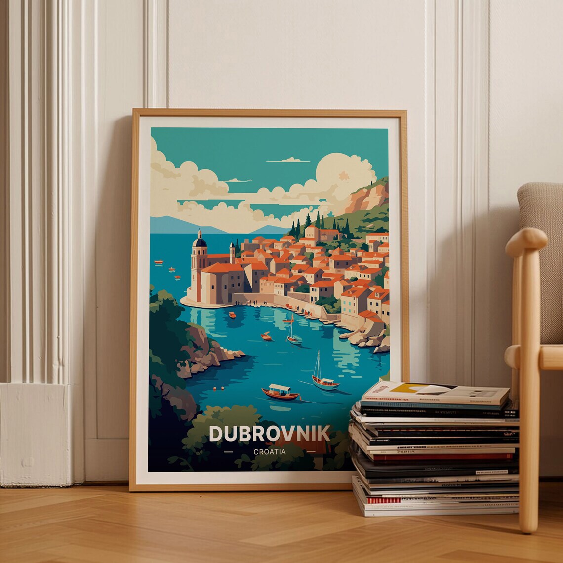 Dubrovnik Travel Poster, Croatia Coastal Landscape