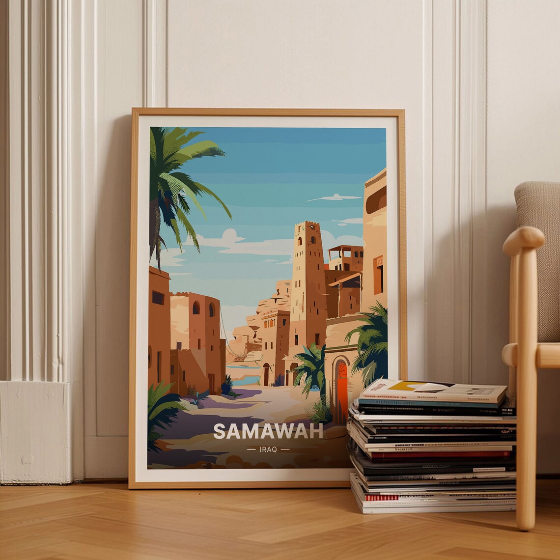 Samawah Iraq Old Town Sandstone Palms Retro Vintage Travel Poster