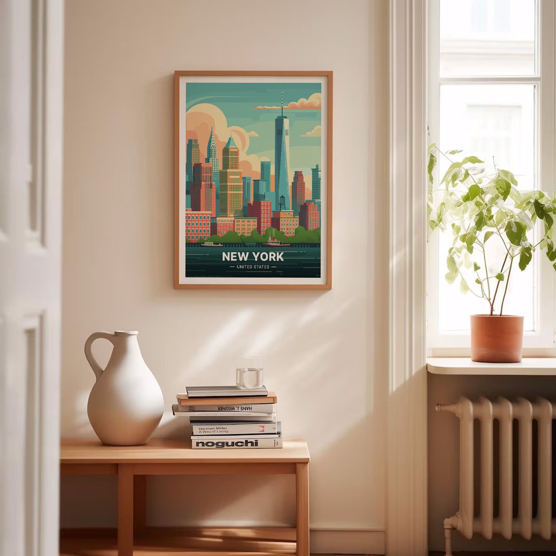 New York City Manhattan Skyline Harbor Sunset Retro Travel Poster - Image 4
