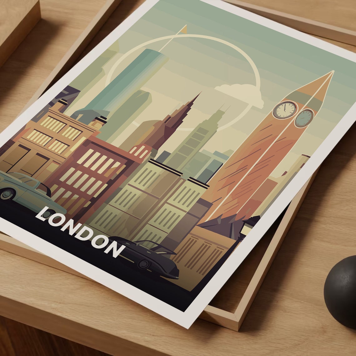 London Skyline Clock Tower Classic Car Retro Cityscape Travel Poster - Image 3