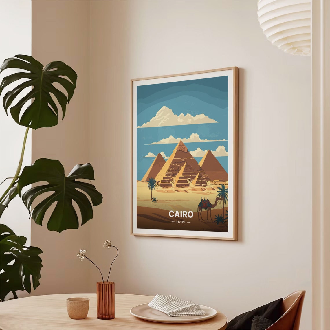 Cairo Egypt Giza Pyramids Camel Palm Desert Sunset Travel Poster - Image 2