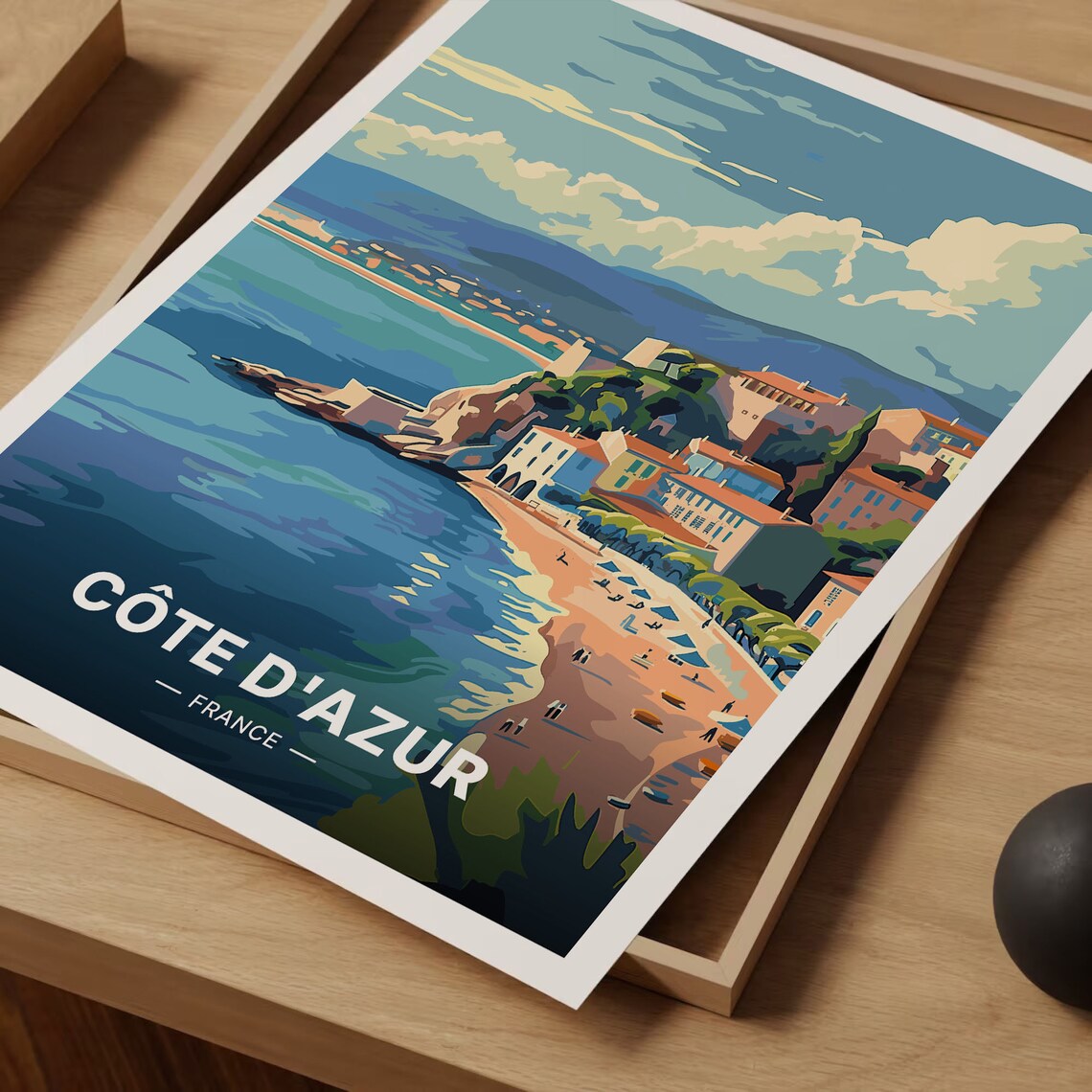 Cote d Azur France Beach Cliffs Seaside Resort Umbrellas Travel Poster - Image 3