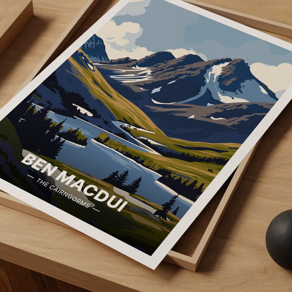 Ben Macdui Cairngorms Snowy Peaks Lake Mountain Climbing Travel Poster - Image 3